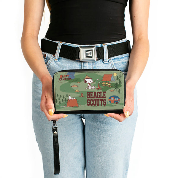 Buckle-Down PU Zip Around Wallet Rectangle - Peanuts HAPPY CAMPER BEAGLE SCOUTS Scenes