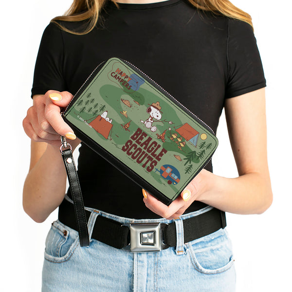 Buckle-Down PU Zip Around Wallet Rectangle - Peanuts HAPPY CAMPER BEAGLE SCOUTS Scenes