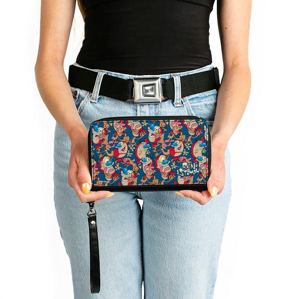 Buckle-Down PU Zip Around Wallet Rectangle - REN AND STIMPY Multi-Pose Collage Blue