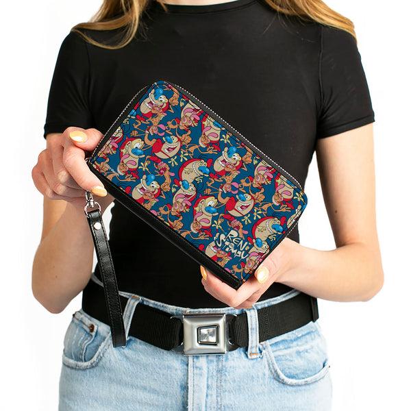 Buckle-Down PU Zip Around Wallet Rectangle - REN AND STIMPY Multi-Pose Collage Blue