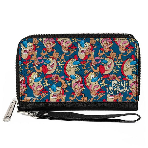 Buckle-Down PU Zip Around Wallet Rectangle - REN AND STIMPY Multi-Pose Collage Blue