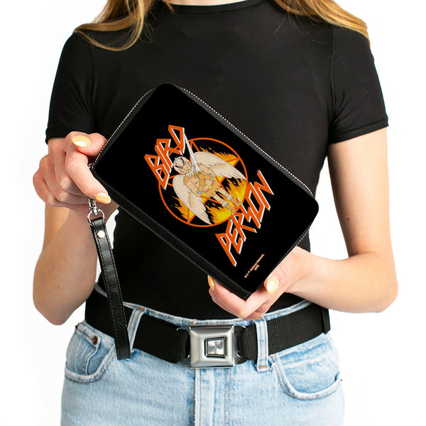 Buckle-Down PU Zip Around Wallet Rectangle - Rick And Morty BIRD PERSON Pentagram Fire Pose Black/Red