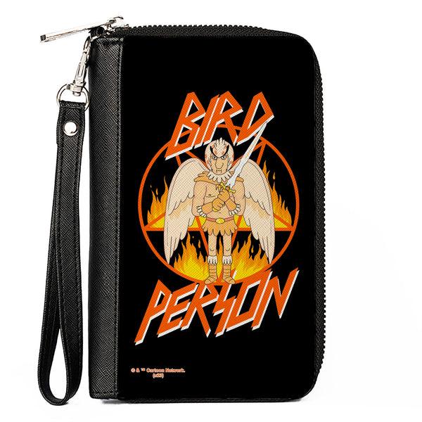 Buckle-Down PU Zip Around Wallet Rectangle - Rick and Morty BIRD PERSON Pentagram Fire Pose Black/Red