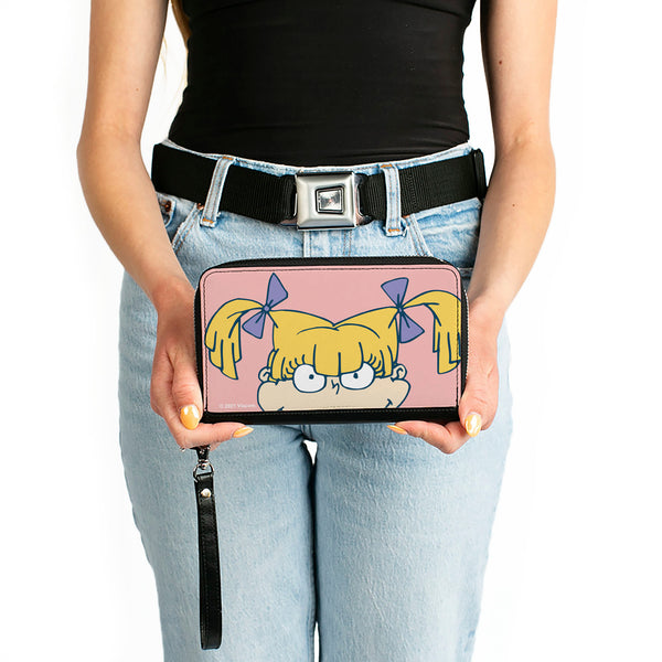 Buckle-Down PU Zip Around Wallet Rectangle - Rugrats Angelica Face CLOSE-UP Pink