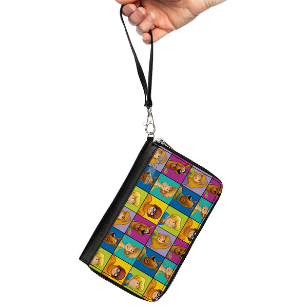 Buckle-Down PU Zip Around Wallet Rectangle - Scooby Doo 5-Character Face Blocks Multi Color
