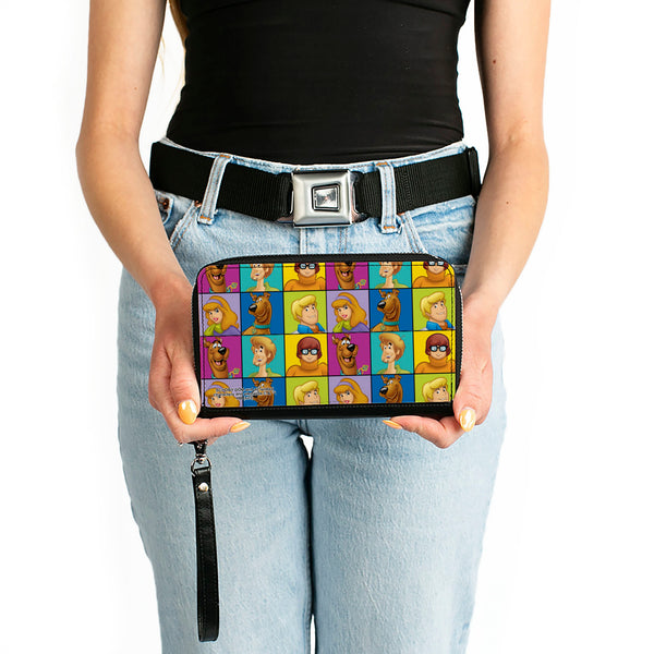 Buckle-Down PU Zip Around Wallet Rectangle - Scooby Doo 5-Character Face Blocks Multi Color