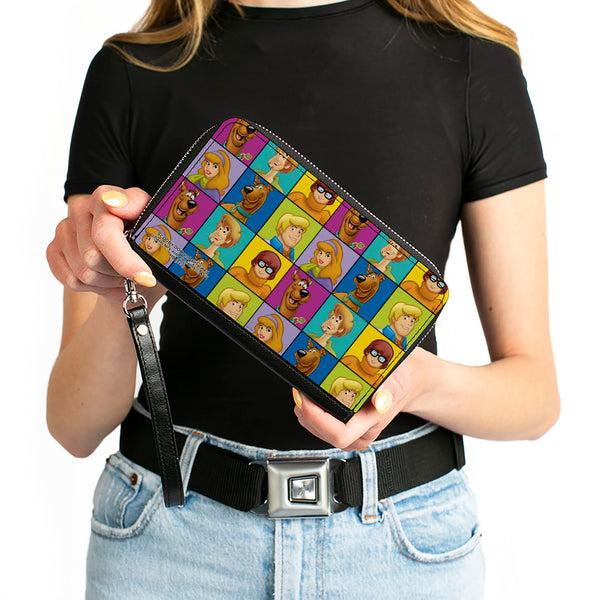 Buckle-Down PU Zip Around Wallet Rectangle - Scooby Doo 5-Character Face Blocks Multi Color