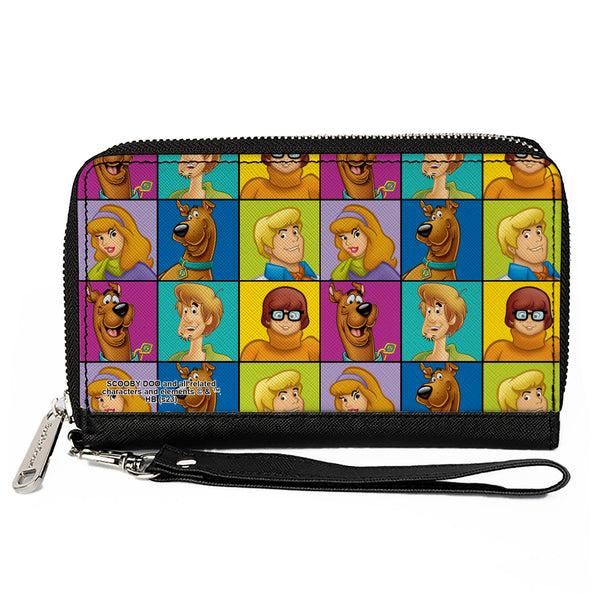 Buckle-Down PU Zip Around Wallet Rectangle - Scooby Doo 5-Character Face Blocks Multi Color