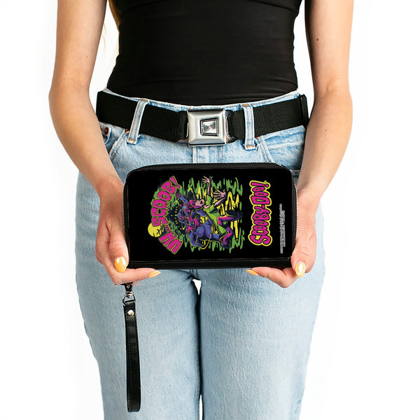 Buckle-Down PU Zip Around Wallet Rectangle - Scooby-Doo Monsters Chasing Shaggy UH SCOOB Pose Black/Multi Color