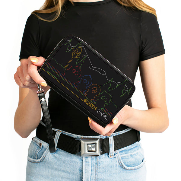 Buckle-Down PU Zip Around Wallet Rectangle - SOUTH PARK Boys At Bus Line Silhouette Black/Multi Color