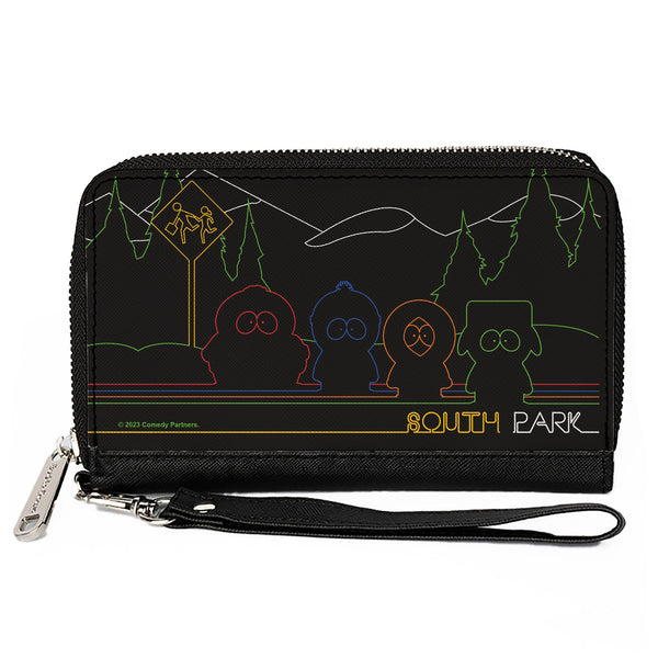 Buckle-Down PU Zip Around Wallet Rectangle - SOUTH PARK Boys at Bus Line Silhouette Black/Multi Color