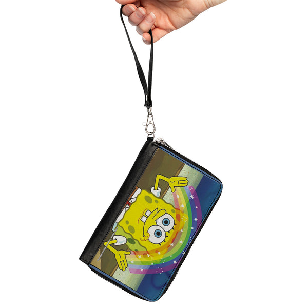 Buckle-Down PU Zip Around Wallet Rectangle - SpongeBob SquarePants Imagination Smiling Rainbow Pose