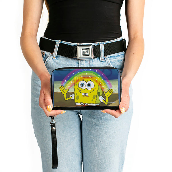 Buckle-Down PU Zip Around Wallet Rectangle - SpongeBob SquarePants Imagination Smiling Rainbow Pose