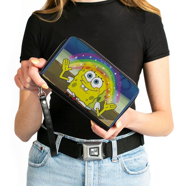 Buckle-Down PU Zip Around Wallet Rectangle - SpongeBob SquarePants Imagination Smiling Rainbow Pose