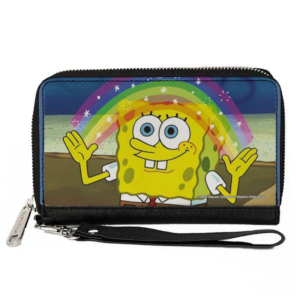 Buckle-Down PU Zip Around Wallet Rectangle - SpongeBob SquarePants Imagination Smiling Rainbow Pose