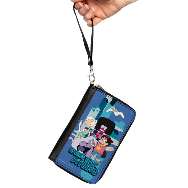 Buckle-Down PU Zip Around Wallet Rectangle - Steven Universe LADIES LOVE A HERO Group Pose Blues