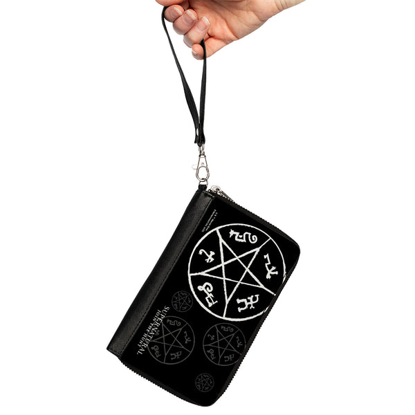 Buckle-Down PU Zip Around Wallet Rectangle - Supernatural Devil's Trap Symbol Scattered Black/Gray/White