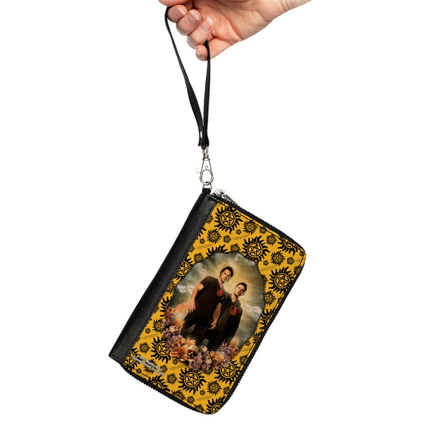 Buckle-Down PU Zip Around Wallet Rectangle - Supernatural Winchester Brothers Saints And Sinners Pose And Icon Yellow/Black