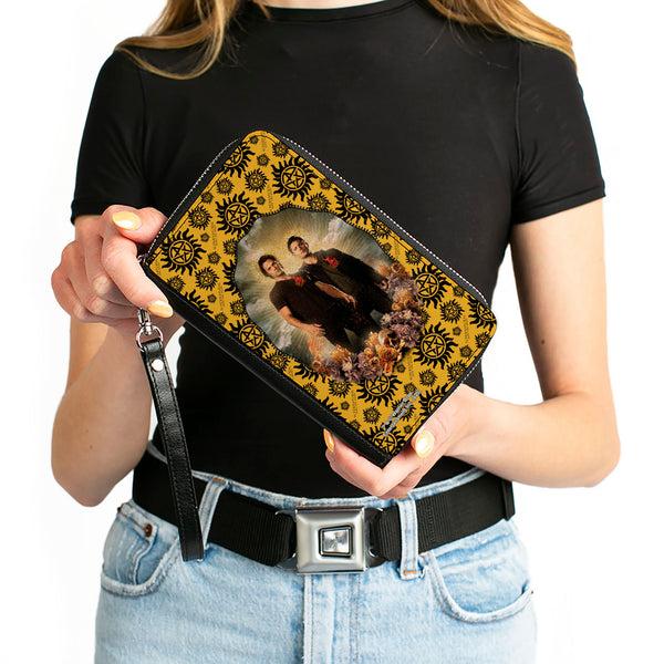 Buckle-Down PU Zip Around Wallet Rectangle - Supernatural Winchester Brothers Saints And Sinners Pose And Icon Yellow/Black