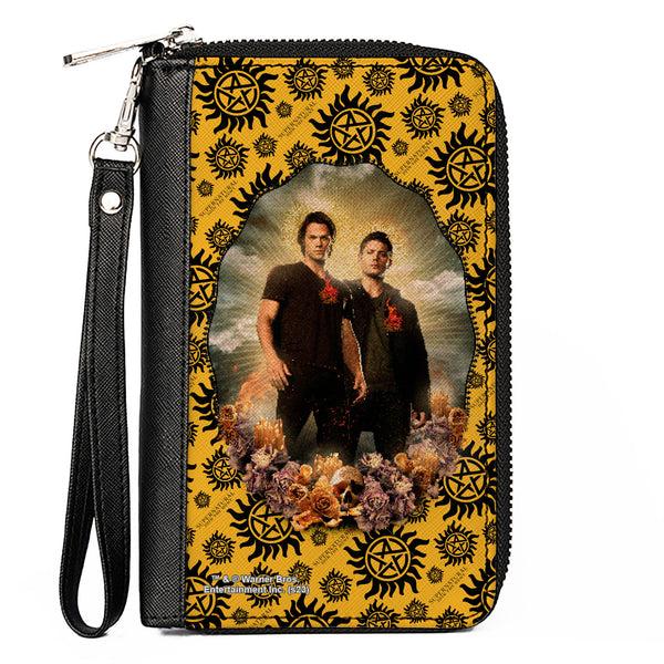 Buckle-Down PU Zip Around Wallet Rectangle - Supernatural Winchester Brothers Saints and Sinners Pose and Icon Yellow/Black