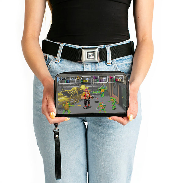 Buckle-Down PU Zip Around Wallet Rectangle - Teenage Mutant Ninja Turtles And Bebop Arcade Battle Scene