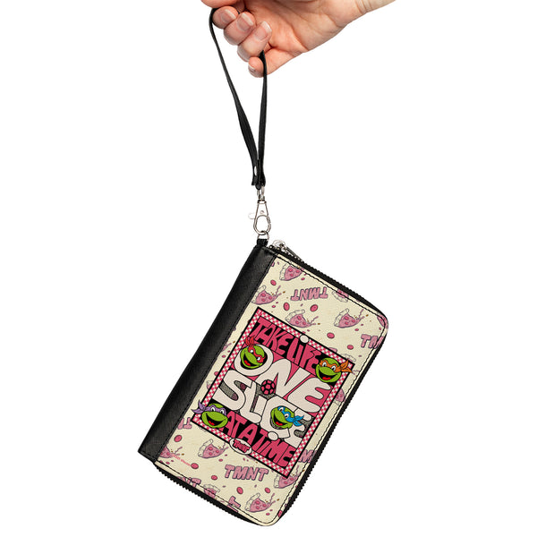 Buckle-Down PU Zip Around Wallet Rectangle - Teenage Mutant Ninja Turtles TAKE LIFE ONE SLICE AT A TIME Pizza Collage Beige/Reds