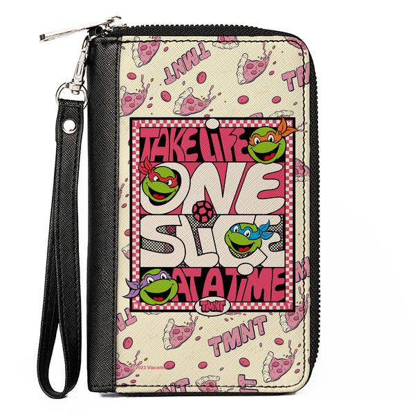 Buckle-Down PU Zip Around Wallet Rectangle - Teenage Mutant Ninja Turtles TAKE LIFE ONE SLICE AT A TIME Pizza Collage Beige/Reds