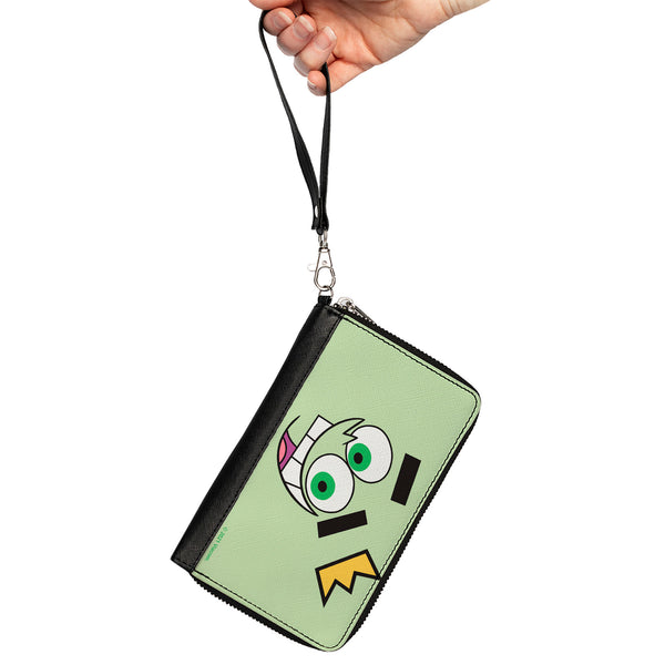 Buckle-Down PU Zip Around Wallet Rectangle - The Fairly OddParents Cosmo Face Expression CLOSE-UP Green
