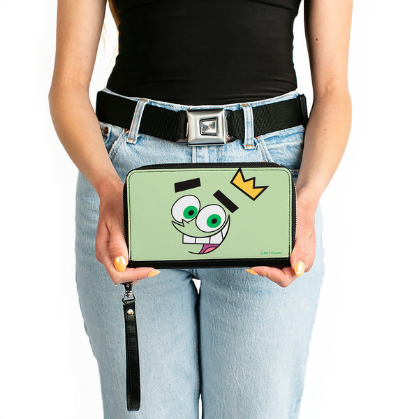 Buckle-Down PU Zip Around Wallet Rectangle - The Fairly OddParents Cosmo Face Expression CLOSE-UP Green