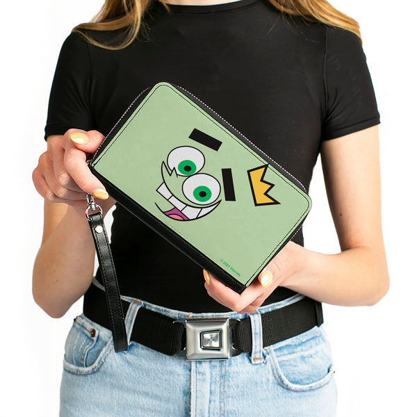 Buckle-Down PU Zip Around Wallet Rectangle - The Fairly OddParents Cosmo Face Expression CLOSE-UP Green