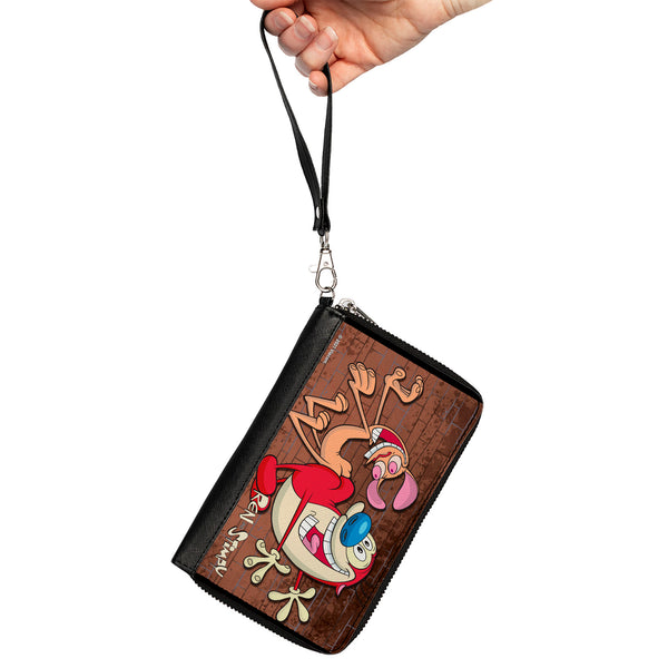 Buckle-Down PU Zip Around Wallet Rectangle - The Ren & Stimpy Show Booty Bump Pose Brick Wall Browns
