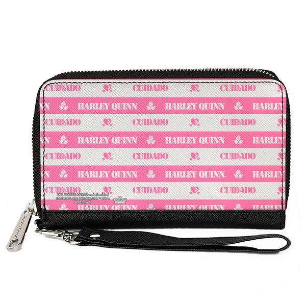 Buckle-Down PU Zip Around Wallet Rectangle - The Suicide Squad 2021 CUIDADO HARLEY QUINN Stripe Pink/White
