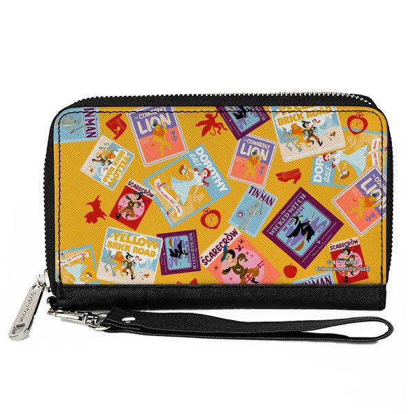 Buckle-Down PU Zip Around Wallet Rectangle - The Wizard of Oz Characters Scenes and Icons Collage Yellow