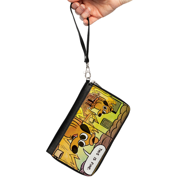 Buckle-Down PU Zip Around Wallet Rectangle - THIS IS FINE Question Hound Cafe Fire Comic Strip Blocks