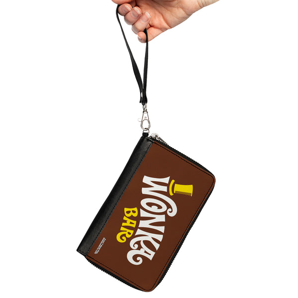 Buckle-Down PU Zip Around Wallet Rectangle - Willy Wonka And The Chocolate Factory WONKA BAR Logo Brown Yellow White