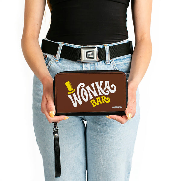 Buckle-Down PU Zip Around Wallet Rectangle - Willy Wonka And The Chocolate Factory WONKA BAR Logo Brown Yellow White