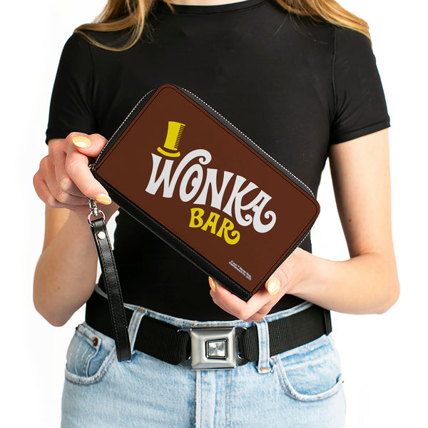 Buckle-Down PU Zip Around Wallet Rectangle - Willy Wonka And The Chocolate Factory WONKA BAR Logo Brown Yellow White