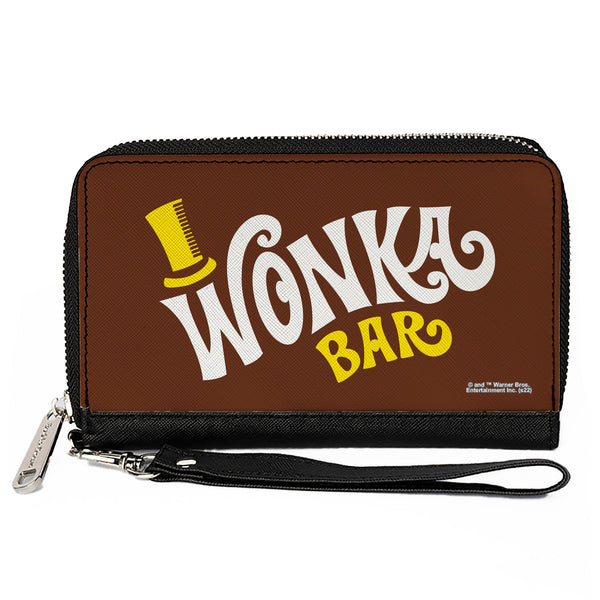 Buckle-Down PU Zip Around Wallet Rectangle - Willy Wonka and the Chocolate Factory WONKA BAR Logo Brown Yellow White