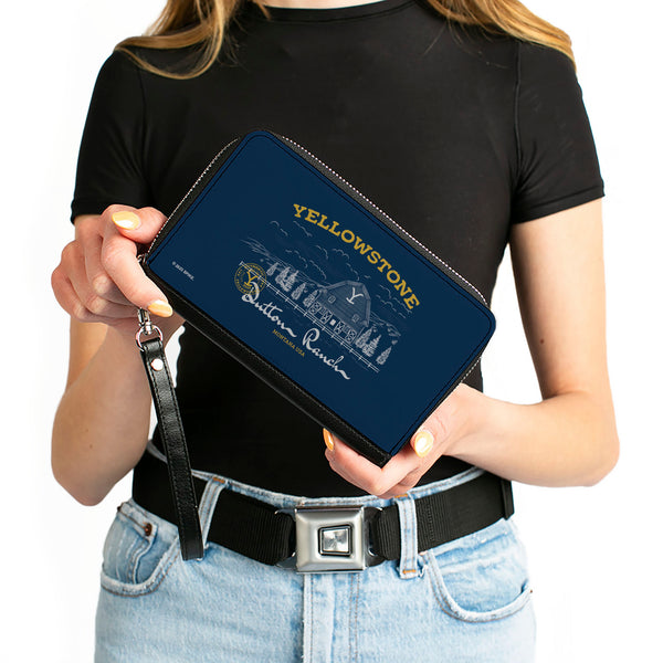 Buckle-Down PU Zip Around Wallet Rectangle - YELLOWSTONE DUTTON RANCH Landscape Blue/White/Yellow