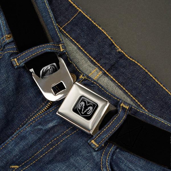 Buckle-Down Ram Seatbelt Belt - Ram Black/Silver Logo REPEAT Webbing