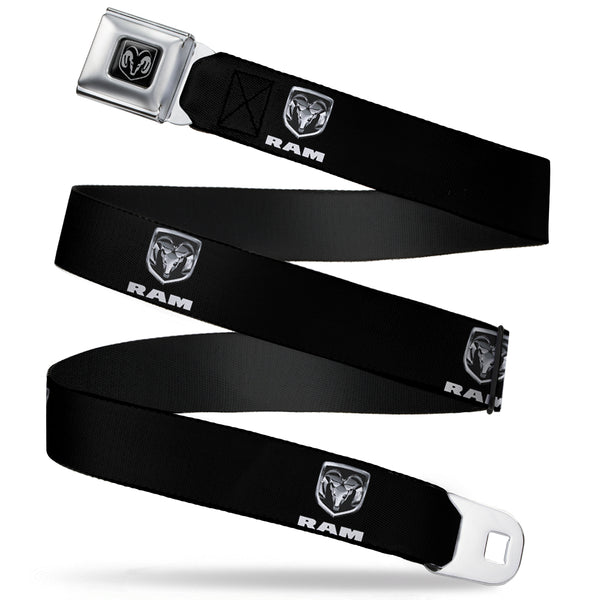 Buckle-Down Ram Seatbelt Belt - Ram Black/Silver Logo REPEAT Webbing
