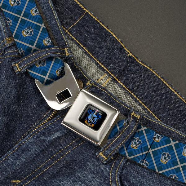 Buckle-Down RAVENCLAW Crest Full Color Blue Seatbelt Belt - Harry Potter Ravenclaw Crest Plaid Blues/Gray Webbing