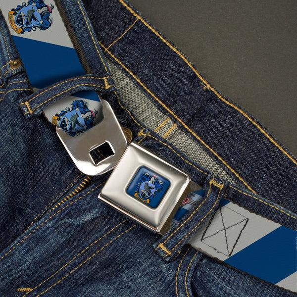 Buckle-Down RAVENCLAW Crest Full Color Blue Seatbelt Belt - RAVENCLAW Crest Diagonal Stripe Gray/Blue Webbing