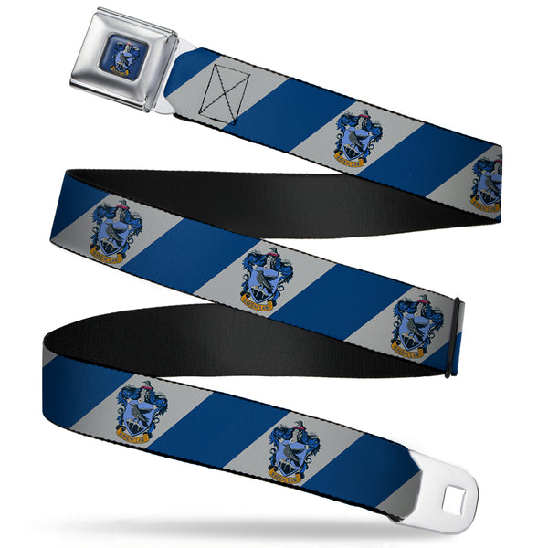 Buckle-Down RAVENCLAW Crest Full Color Blue Seatbelt Belt - RAVENCLAW Crest Diagonal Stripe Gray/Blue Webbing
