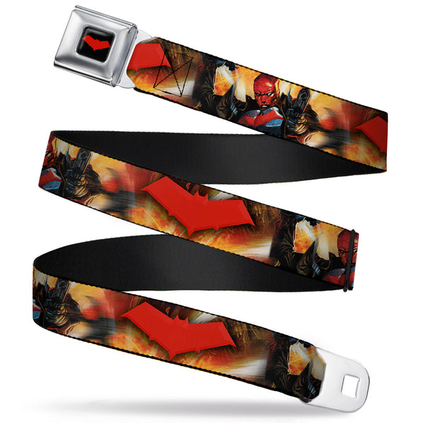 Buckle-Down Red Hood Logo Full Color Black Red Seatbelt Belt - Red Hood and the Outlaws #29 Shooting/Explosion Cover Pose/Logo Webbing