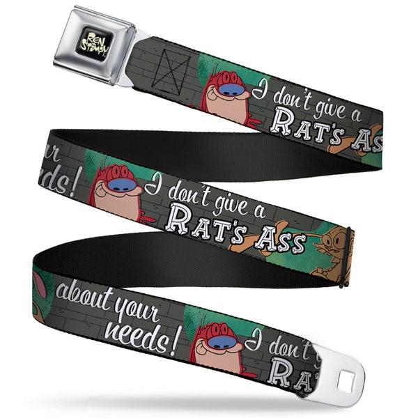 Buckle-Down Ren & Stimpy Pose Full Color Black Seatbelt Belt - Ren & Stimpy Sketch I DON'T GIVE A RAT'S ASS ABOUT YOUR NEEDS Webbing