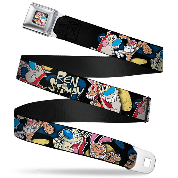 Buckle-Down Ren & Stimpy Pose Full Color Black Seatbelt Belt - REN & STIMPY Poses Black/Blue/Yellow Webbing