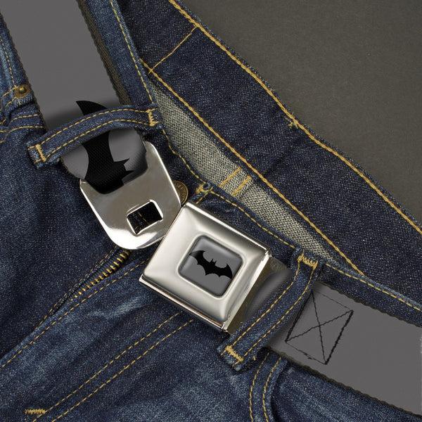 Buckle-Down Retro Bat Logo Full Color Gray Black Seatbelt Belt - Retro Bat Logo Gray/Black Webbing
