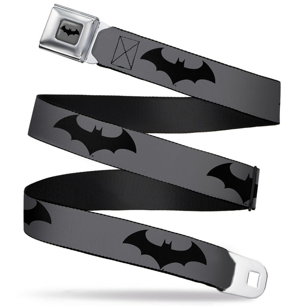 Buckle-Down Retro Bat Logo Full Color Gray Black Seatbelt Belt - Retro Bat Logo Gray/Black Webbing