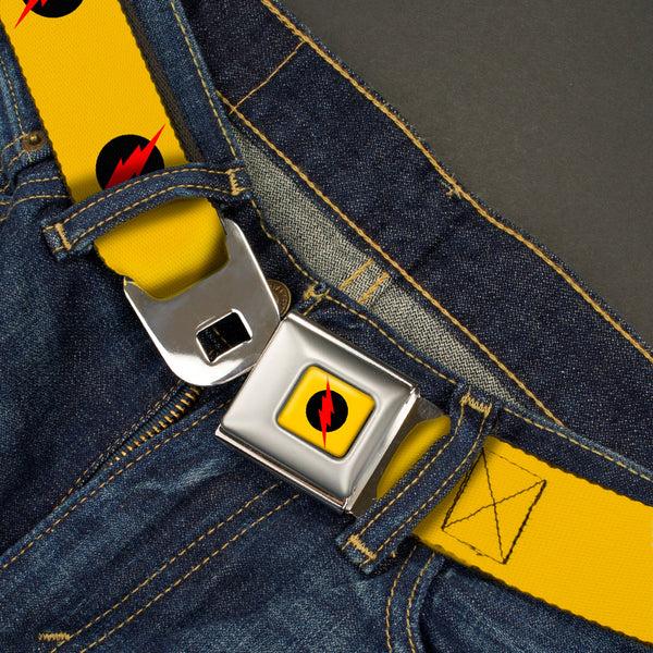 Buckle-Down Reverse Flash Logo Full Color Golden Yellow Black Red Seatbelt Belt - Reverse Flash Logo Golden Yellow/Black/Red Webbing
